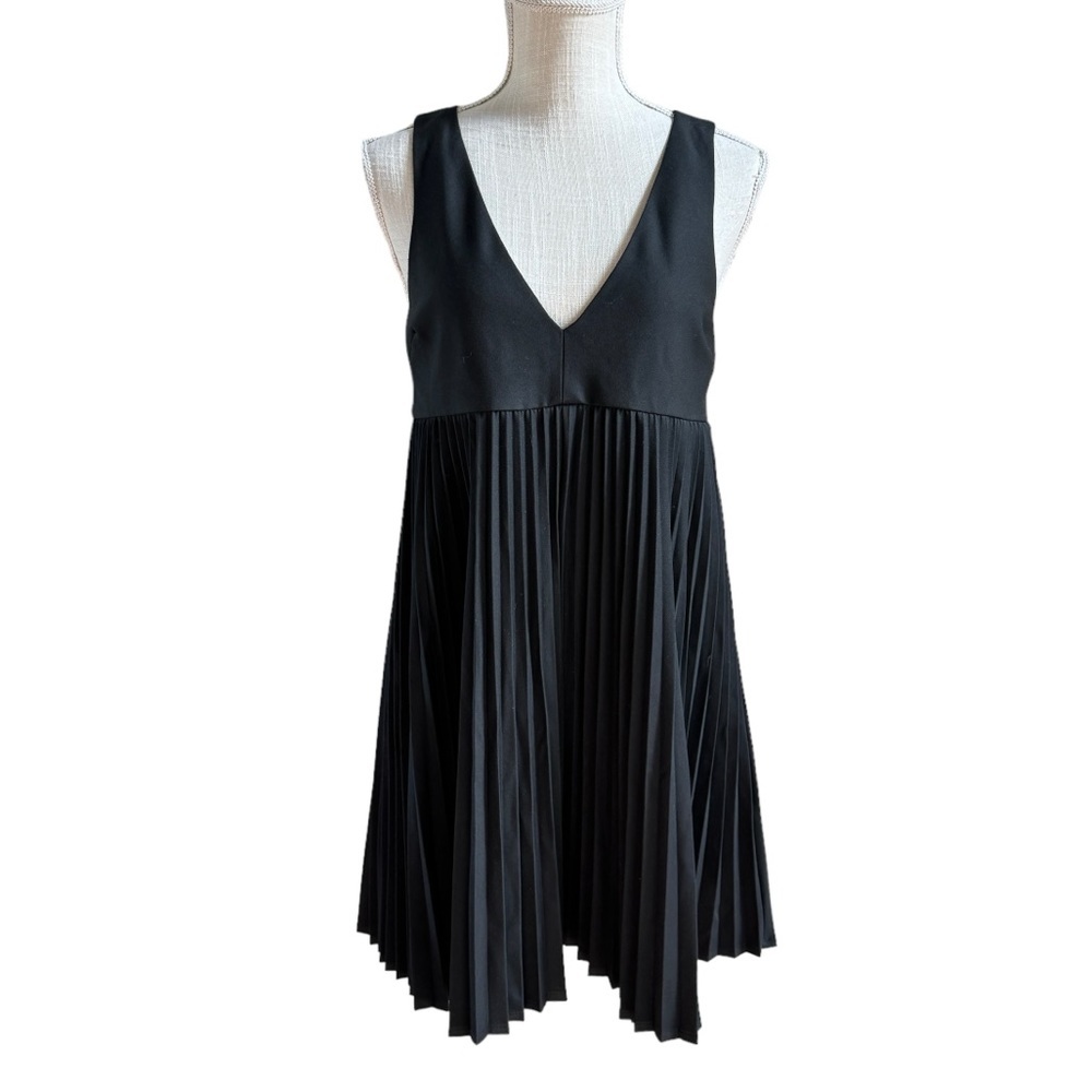 Sunday‎ Best Womens Black Sleeveless V-Neck Pleated Mini Dress Size S